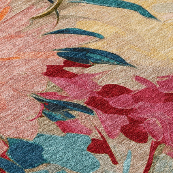 HomeRoots 8' X 10' Floral Washable Area Rug in Beige, Yellow, Teal, Blue & Orange - Durable for Indoor & Outdoor Use 641179