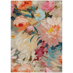 HomeRoots 9' Vibrant Floral Area Rug in Beige, Yellow, Teal & Orange - Washable for Indoor & Outdoor Use! 641180