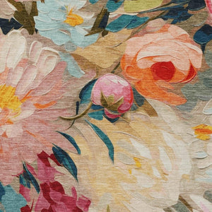 HomeRoots 10' Vibrant Floral Washable Area Rug - Durable Beige, Yellow, Teal, Blue & Orange for Indoor/Outdoor Use 641181