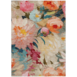 HomeRoots 10' Vibrant Floral Washable Area Rug - Durable Beige, Yellow, Teal, Blue & Orange for Indoor/Outdoor Use 641181