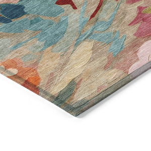 HomeRoots 10' Vibrant Floral Washable Area Rug - Durable Beige, Yellow, Teal, Blue & Orange for Indoor/Outdoor Use 641181
