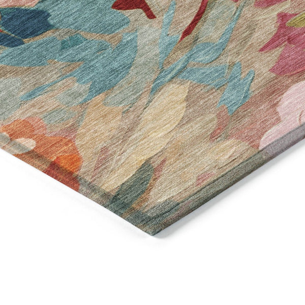 HomeRoots 10' Vibrant Floral Washable Area Rug - Durable Beige, Yellow, Teal, Blue & Orange for Indoor/Outdoor Use 641181