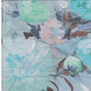 HomeRoots 5' X 8' Floral Area Rug in Sky Blue, Mint Green & Ivory – Durable, Washable for Indoor & Outdoor Use 641183