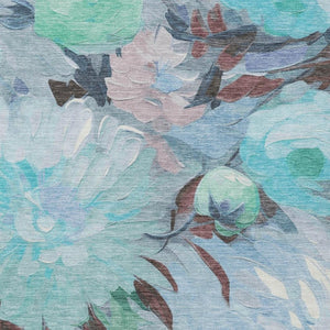 HomeRoots 5' X 8' Floral Area Rug in Sky Blue, Mint Green & Ivory – Durable, Washable for Indoor & Outdoor Use 641183