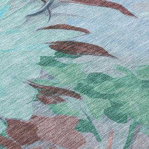 HomeRoots 5' X 8' Floral Area Rug in Sky Blue, Mint Green & Ivory – Durable, Washable for Indoor & Outdoor Use 641183
