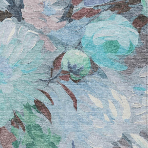 HomeRoots 8' X 10' Floral Area Rug in Sky Blue, Mint Green & Ivory - Washable, Durable for Indoor & Outdoor Use 641185