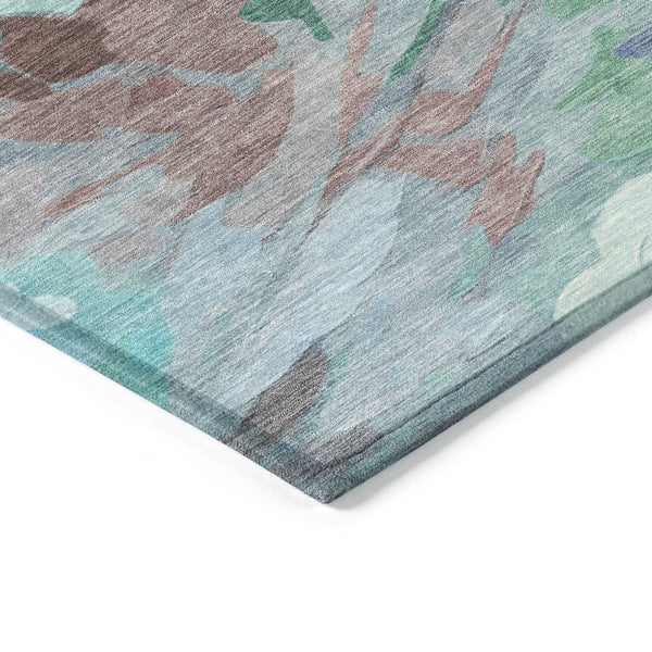 HomeRoots 8' X 10' Floral Area Rug in Sky Blue, Mint Green & Ivory - Washable, Durable for Indoor & Outdoor Use 641185