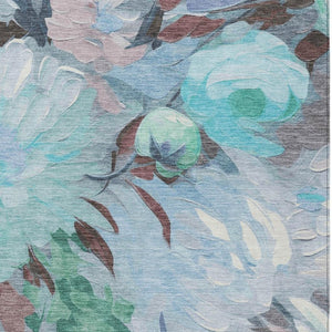 HomeRoots 8' X 10' Floral Area Rug in Sky Blue, Mint Green & Ivory - Washable, Durable for Indoor & Outdoor Use 641185