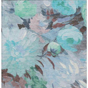 HomeRoots 9' Sky Blue Mint Green Ivory Floral Area Rug – Durable Indoor/Outdoor Washable Design for Easy Care 641186