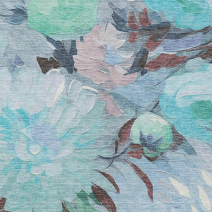HomeRoots 9' Sky Blue Mint Green Ivory Floral Area Rug – Durable Indoor/Outdoor Washable Design for Easy Care 641186