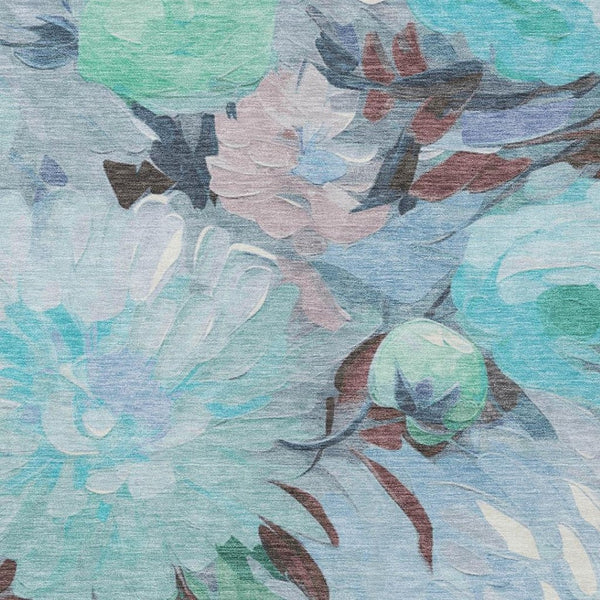 HomeRoots 9' Sky Blue Mint Green Ivory Floral Area Rug – Durable Indoor/Outdoor Washable Design for Easy Care 641186
