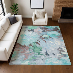 HomeRoots 9' Sky Blue Mint Green Ivory Floral Area Rug – Durable Indoor/Outdoor Washable Design for Easy Care 641186