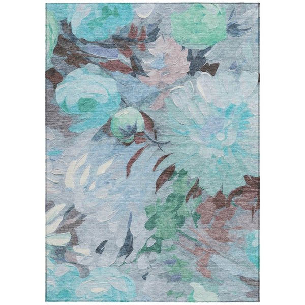HomeRoots 10' Sky Blue, Mint Green & Ivory Floral Washable Area Rug – Durable Indoor/Outdoor Elegance for Every Space 641187