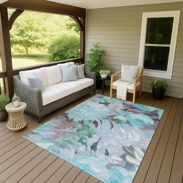 HomeRoots 10' Sky Blue, Mint Green & Ivory Floral Washable Area Rug – Durable Indoor/Outdoor Elegance for Every Space 641187