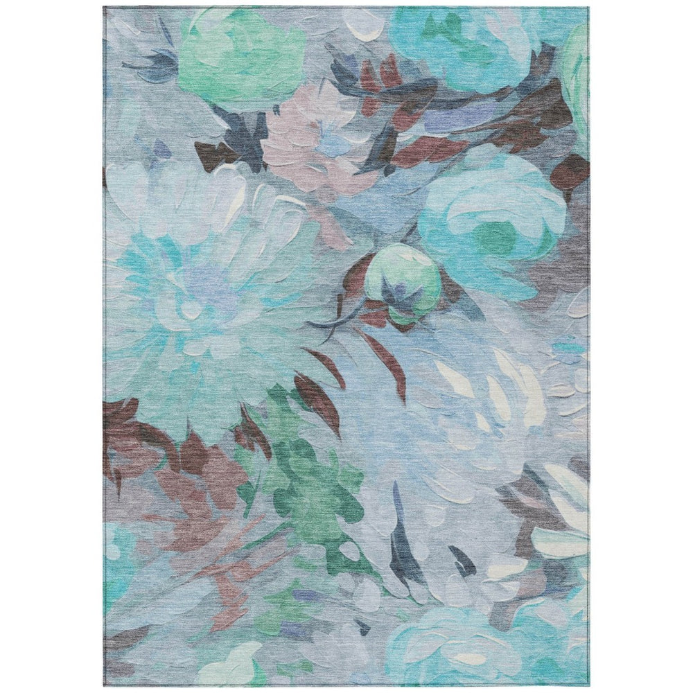 HomeRoots 10' Sky Blue, Mint Green & Ivory Floral Washable Area Rug – Durable Indoor/Outdoor Elegance for Every Space 641187