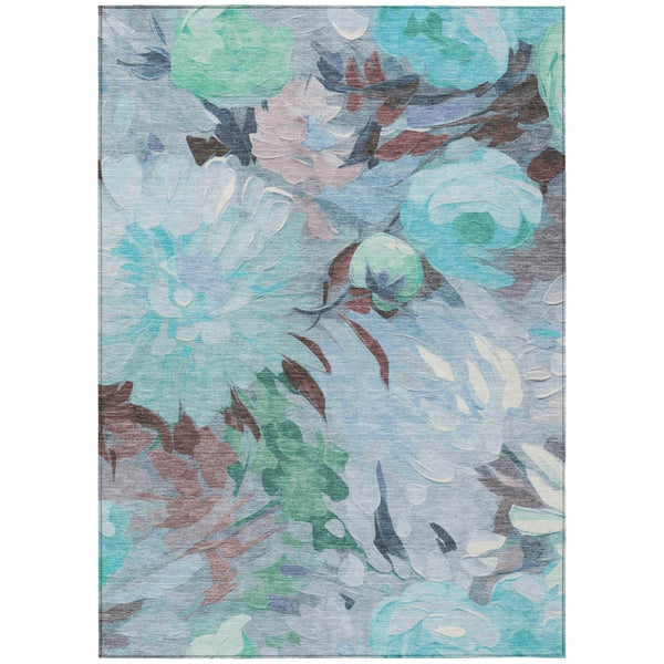 HomeRoots 10' Sky Blue, Mint Green & Ivory Floral Washable Area Rug – Durable Indoor/Outdoor Elegance for Every Space 641187