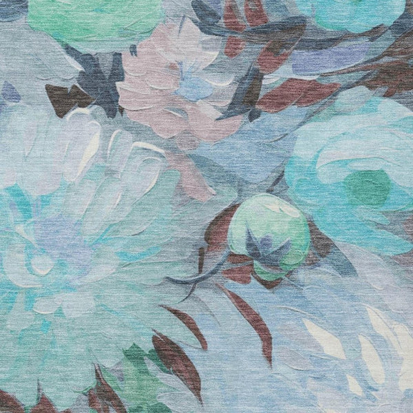 HomeRoots 10' Sky Blue, Mint Green & Ivory Floral Washable Area Rug – Durable Indoor/Outdoor Elegance for Every Space 641187