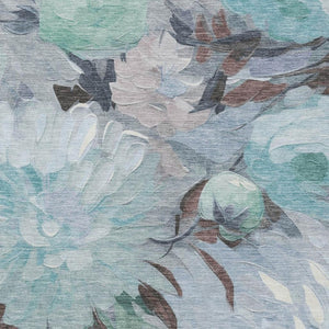 HomeRoots 5' Teal Blue, Ivory & Gray Floral Washable Area Rug – Indoor/Outdoor, Durable & Easy-Clean Charm 641189