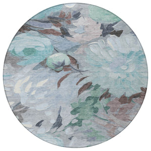 HomeRoots 8' Teal Blue Floral Area Rug - Durable Indoor/Outdoor Design, Machine Washable & Stain Resistant! 641190