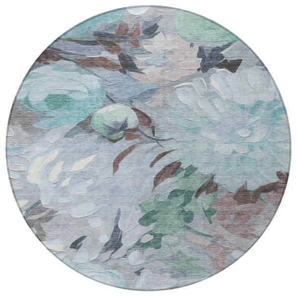 HomeRoots 8' Teal Blue Floral Area Rug - Durable Indoor/Outdoor Design, Machine Washable & Stain Resistant! 641190