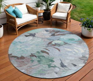 HomeRoots 8' Teal Blue Floral Area Rug - Durable Indoor/Outdoor Design, Machine Washable & Stain Resistant! 641190