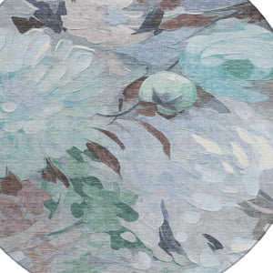 HomeRoots 8' Teal Blue Floral Area Rug - Durable Indoor/Outdoor Design, Machine Washable & Stain Resistant! 641190