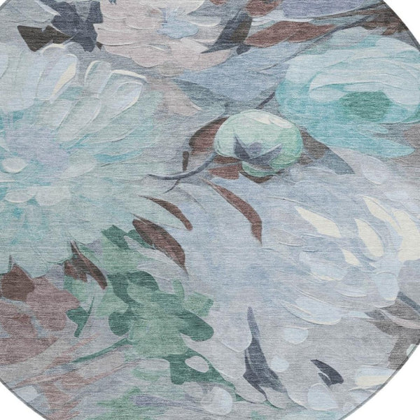 HomeRoots 8' Teal Blue Floral Area Rug - Durable Indoor/Outdoor Design, Machine Washable & Stain Resistant! 641190