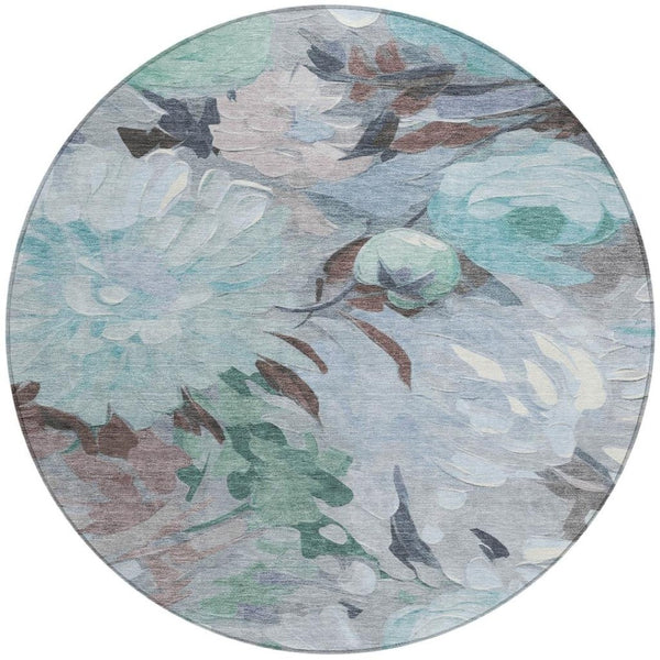 HomeRoots 8' Teal Blue Floral Area Rug - Durable Indoor/Outdoor Design, Machine Washable & Stain Resistant! 641190