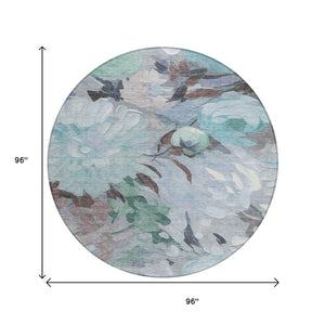 HomeRoots 8' Teal Blue Floral Area Rug - Durable Indoor/Outdoor Design, Machine Washable & Stain Resistant! 641190