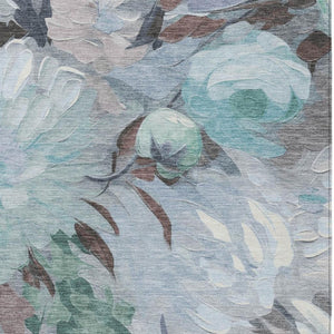 HomeRoots 8' X 10' Teal Blue Floral Area Rug - Stylish, Washable, Durable for Indoor & Outdoor Spaces! 641191