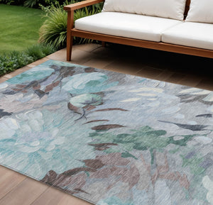 HomeRoots 8' X 10' Teal Blue Floral Area Rug - Stylish, Washable, Durable for Indoor & Outdoor Spaces! 641191
