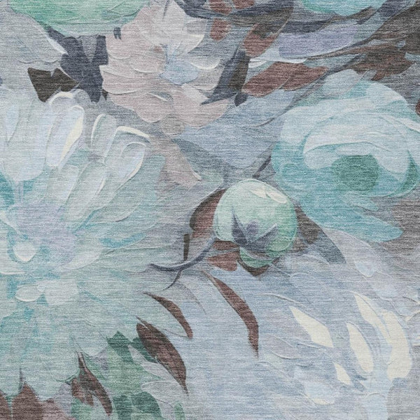 HomeRoots 8' X 10' Teal Blue Floral Area Rug - Stylish, Washable, Durable for Indoor & Outdoor Spaces! 641191