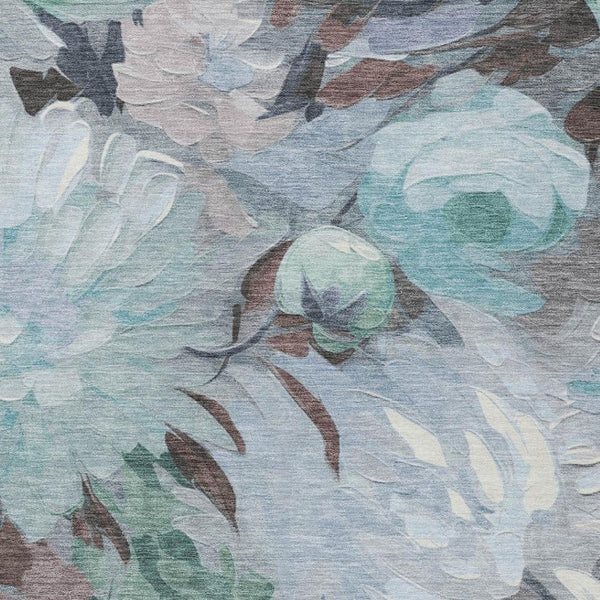 HomeRoots 9' X 12' Teal Blue Floral Area Rug - Washable Indoor/Outdoor Charm for High-Traffic Spaces! 641192