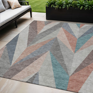 HomeRoots 5' Geometric Washable Indoor Outdoor Area Rug in Copper, Ivory & Taupe - Durable & Stylish Design 641195