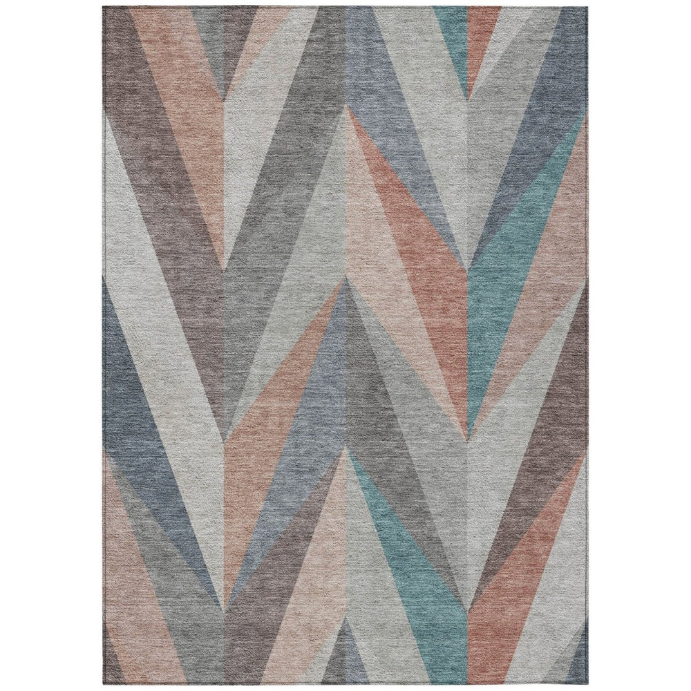 HomeRoots 5' Geometric Washable Indoor Outdoor Area Rug in Copper, Ivory & Taupe - Durable & Stylish Design 641195
