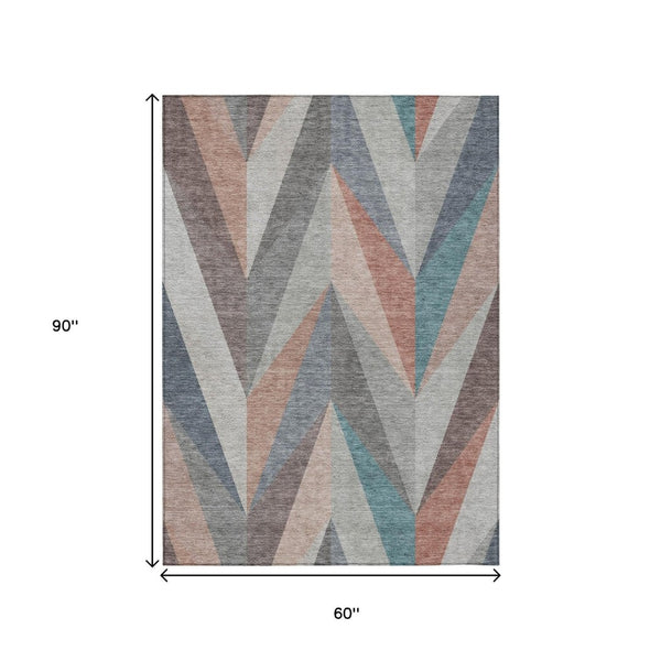 HomeRoots 5' Geometric Washable Indoor Outdoor Area Rug in Copper, Ivory & Taupe - Durable & Stylish Design 641195