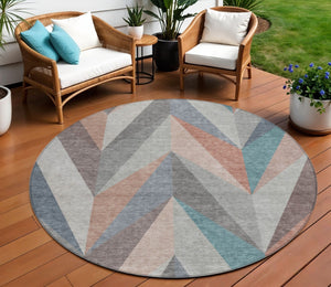 HomeRoots 8' Round Geometric Area Rug in Copper, Ivory & Taupe - Washable, Durable for Indoor & Outdoor Use 641196