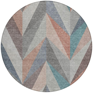HomeRoots 8' Round Geometric Area Rug in Copper, Ivory & Taupe - Washable, Durable for Indoor & Outdoor Use 641196