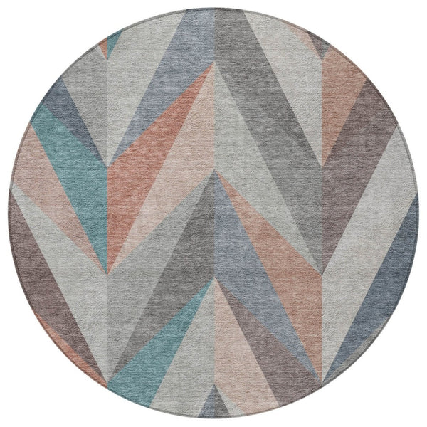 HomeRoots 8' Round Geometric Area Rug in Copper, Ivory & Taupe - Washable, Durable for Indoor & Outdoor Use 641196