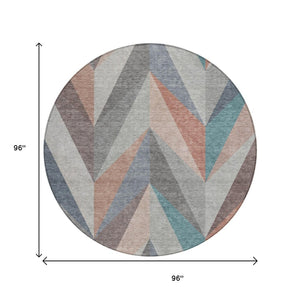 HomeRoots 8' Round Geometric Area Rug in Copper, Ivory & Taupe - Washable, Durable for Indoor & Outdoor Use 641196