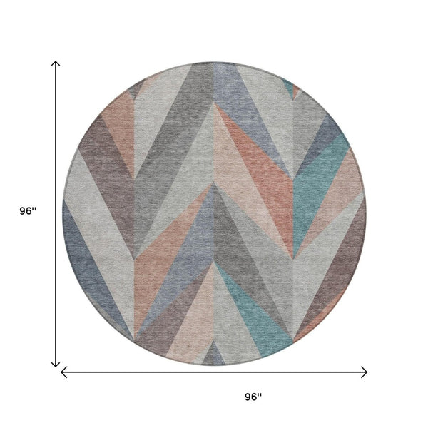 HomeRoots 8' Round Geometric Area Rug in Copper, Ivory & Taupe - Washable, Durable for Indoor & Outdoor Use 641196