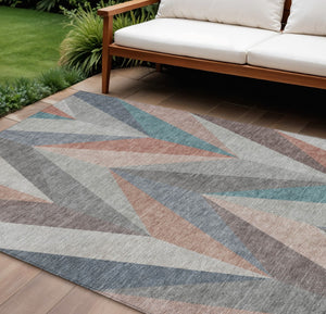 HomeRoots 8' X 10' Stylish Copper, Ivory, and Taupe Geometric Washable Area Rug for Indoor/Outdoor Spaces 641197