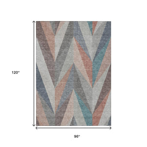 HomeRoots 8' X 10' Stylish Copper, Ivory, and Taupe Geometric Washable Area Rug for Indoor/Outdoor Spaces 641197