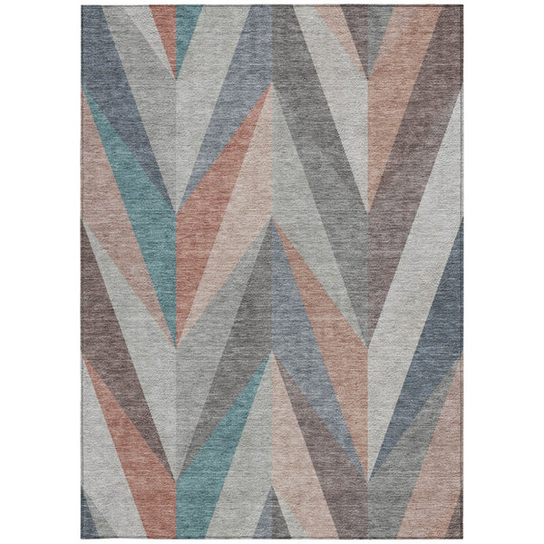 HomeRoots 9' Copper Ivory Taupe Geometric Area Rug - Washable & Durable for Indoor/Outdoor Spaces, 9x12 ft 641198