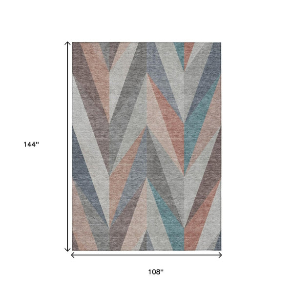 HomeRoots 9' Copper Ivory Taupe Geometric Area Rug - Washable & Durable for Indoor/Outdoor Spaces, 9x12 ft 641198