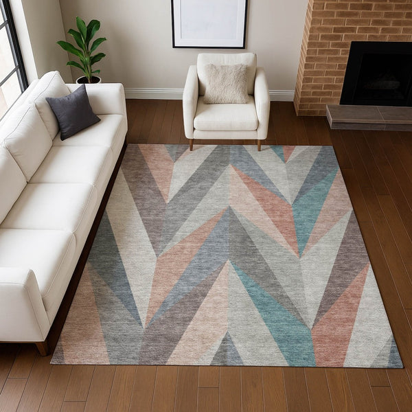 HomeRoots 10' X 14' Geometric Area Rug in Copper, Ivory & Taupe - Durable, Washable, Indoor/Outdoor Design! 641199