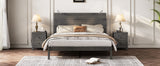 English Elm Farmhouse Wooden Platform Queen Size Bed, Modern Platform Bed With Two Bedside Lights, Antique Gray