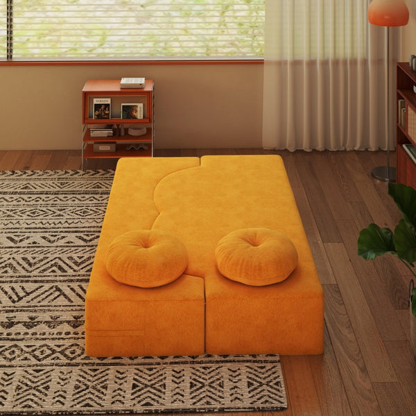 English Elm Folding Foam Futon Sofa Sleeper Twin Size Floor Lounger for Guest or Studio Use Yellow W2353P388490