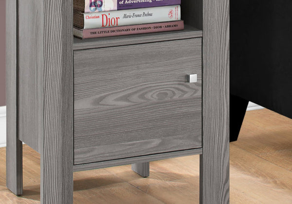 English Elm Accent Table Elegant Transitional Nightstand with Cabinet & Open Shelf, Brown Laminate, Sturdy Legs Grey 28 L x 18 W x 6 H B2710P218956