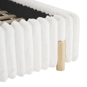 English Elm Christopher Knight Home® - Sleek White Boucle Upholstered Bed With Wavy Headboard & Vertical Stitching - King Size Comfort N769P261294W